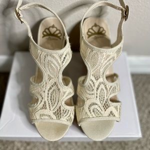 Cream lace wedge heels